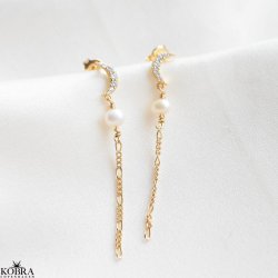 "Moonstone" 18 karat forgyldte reringe med mne og perle