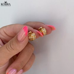 "Luna" Small chunky hoops with stones in gold