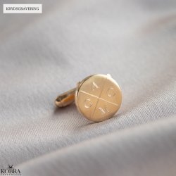Runde guld manchet-knapper med krydsgravering
