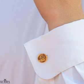 Round gold cufflinks with personal engraving included