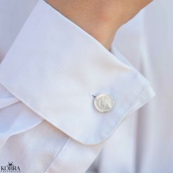 Runde slv manchet-knapper med personlig gravering inklusiv