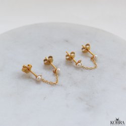 "Margrethe" guld reringe med perler til 2 huller