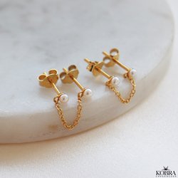 "Margrethe" guld reringe med perler til 2 huller