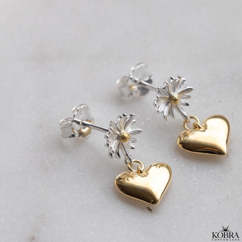 "Marguerit" earrings with flower and gold heart