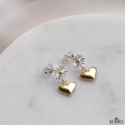 "Marguerit" earrings with flower and gold heart