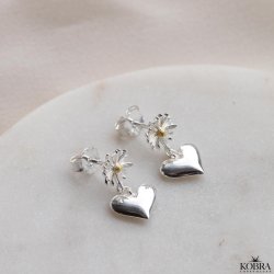 "Marguerit" øreringe med blomst og sølvhjerte