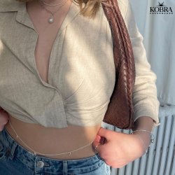 "Wilma" belly chain in silver with 10 real freshwater pearls