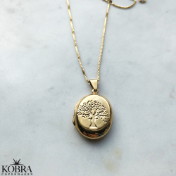 "Berthe" oval guld medaljon med livets tr 