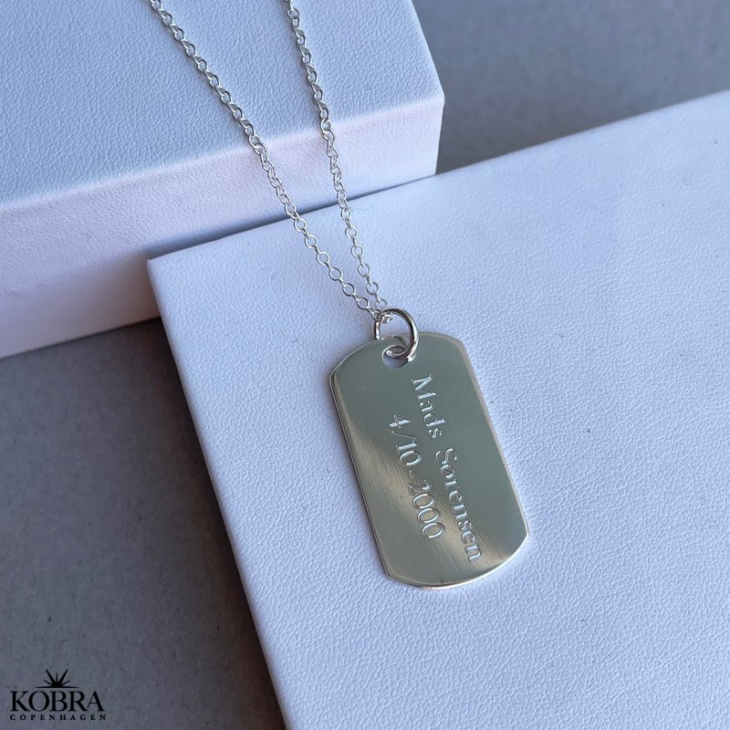"Hector" slv Dogtag halskde (str. L) med personlig gravering