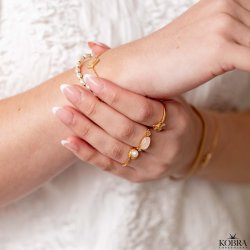 "Luna Mae" 18 karat forgyldt ring med gte ferskvandsperle