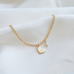 "Memories" armb�nd i 18k forgylt sterling s�lv med hjertevedh�ng, ferskvandsperle og personlig gravering