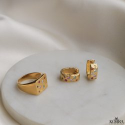 "Miami" chunky guld signet ring med farvet sten