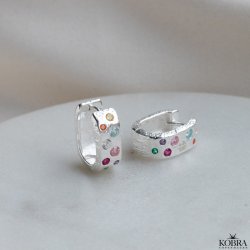 "Miami" slv reringe / huggies med farvet sten