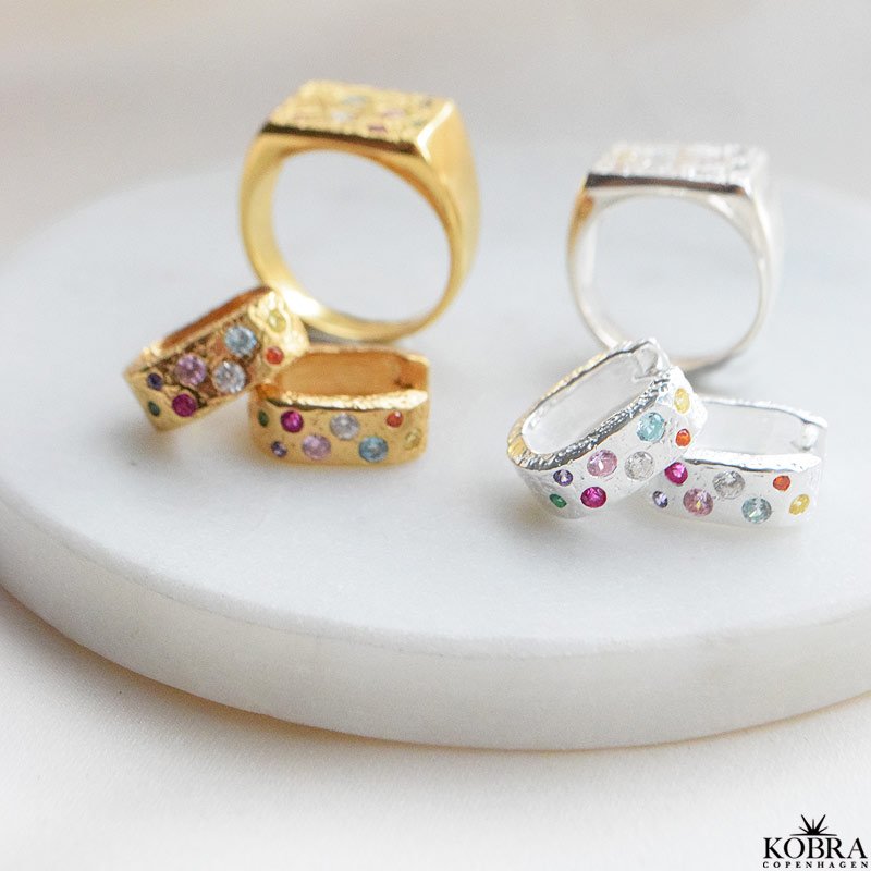 "Miami" chunky guld signet ring med farvet sten