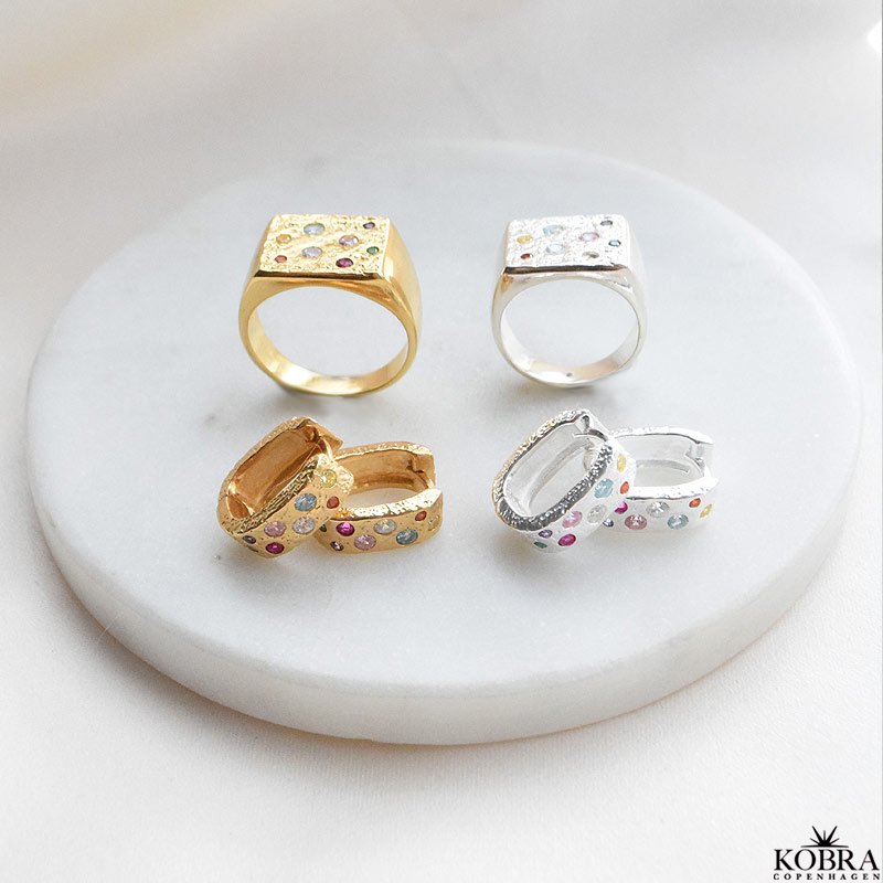 "Miami" chunky guld signet ring med farvet sten
