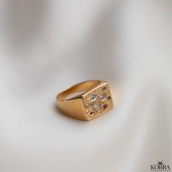 "Miami" chunky guld signet ring med farvet sten