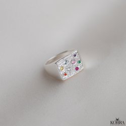 "Miami" chunky slv signet ring med farvet sten