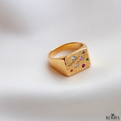 "Miami" chunky guld signet ring med farvet sten