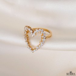 "Mikami" 18 carat gold-plated heart ring with white zirconia stones