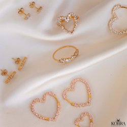 "Mikami" 18 carat gold plated ring with white stones