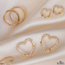 "Mikami" small gold heart earrings with white stones