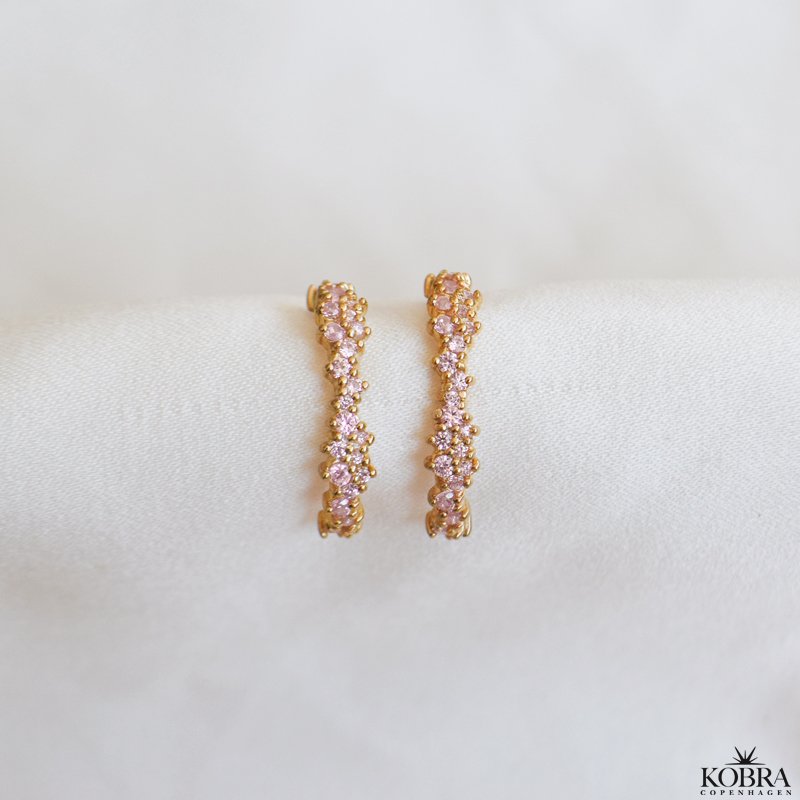 "Mikami" unique gold earrings with pink stones