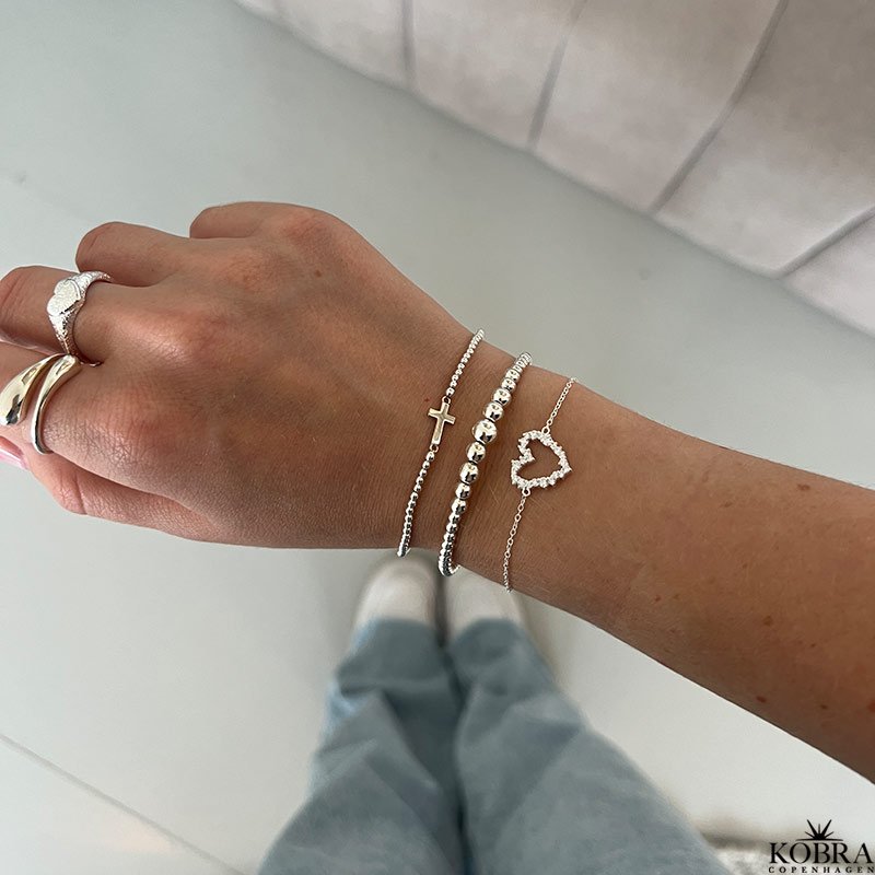 "Mikami" Hjerte Armbnd  sterling slv med hvide Zirkonia