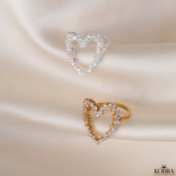 "Mikami" 18 carat gold-plated heart ring with white zirconia stones