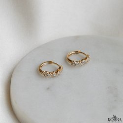 "Mikami" gold hoopshoop with stones and unique design (medium)