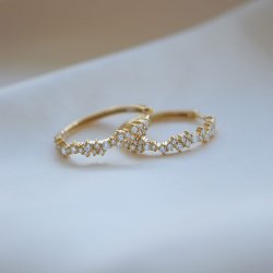 "Mikami" gold hoops (large) with white stones