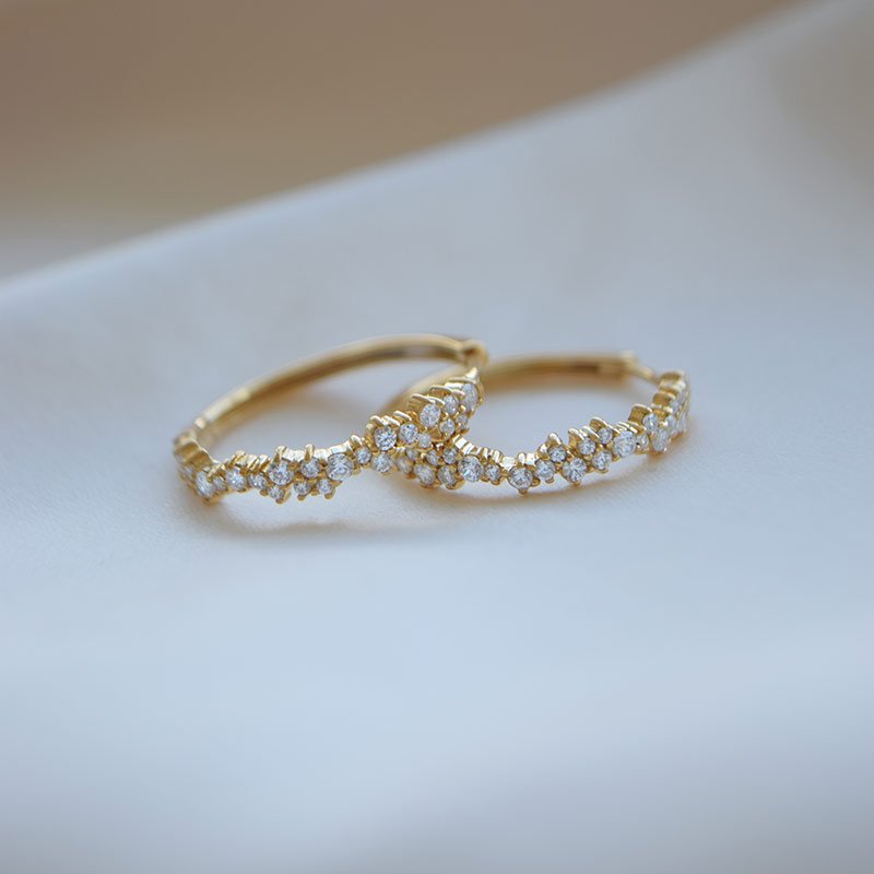 "Mikami" gold hoops (large) with white stones