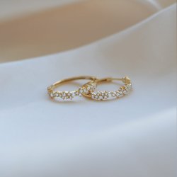 "Mikami" gold hoops (large) with white stones