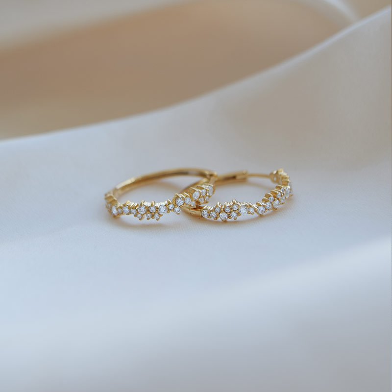 "Mikami" gold hoops (large) with white stones