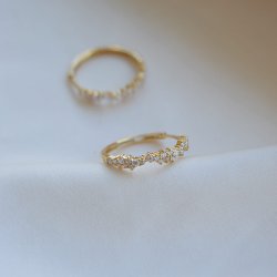 "Mikami" gold hoops (large) with white stones