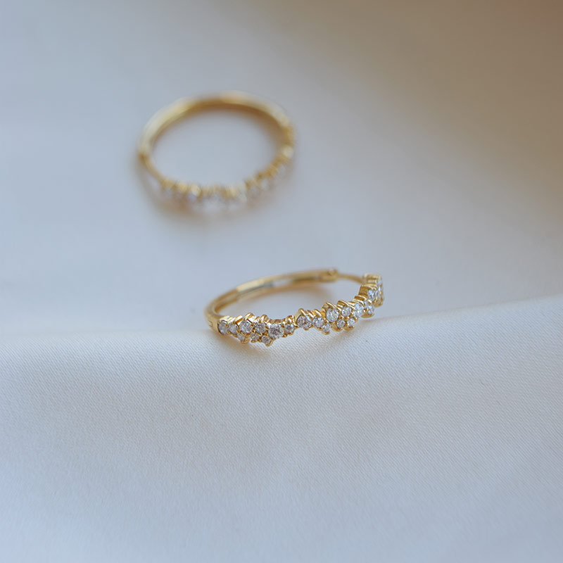 "Mikami" gold hoops (large) with white stones