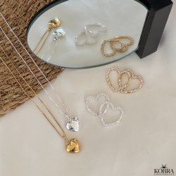 "Mikami" store guld hjerte reringe med hvide sten