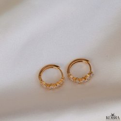 "Mikami" gold hoopshoop with stones and unique design (medium)