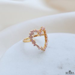 "Mikami" 18 karat forgyldt hjerteformet ring med lyserde zirkonia sten
