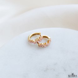 "Mikami" guldhoops med lyserde sten og unikt design (small)