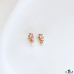 "Mikami" gold mini earrings in a unique design with pink stones