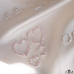 "Mikami" store slv hjerte reringe med lyserde sten