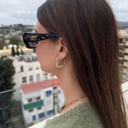 "Mikami" store guld hjerte �reringe med hvide sten