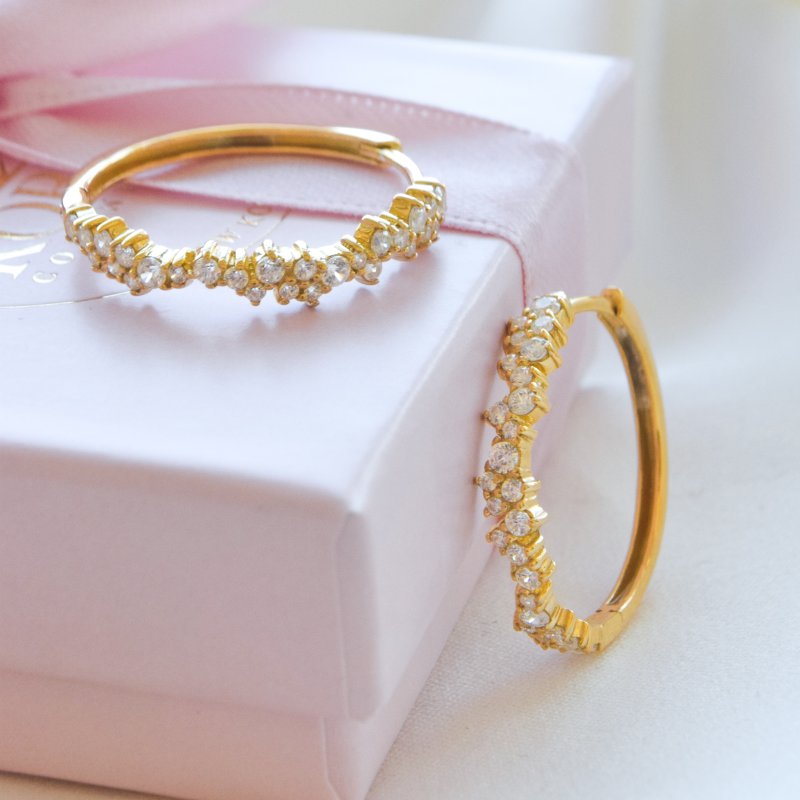 "Mikami" gold hoops (large) with white stones