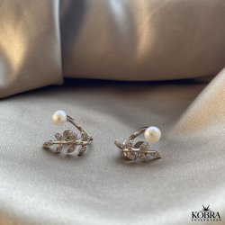 "Miranda" earrings in sterling silver shaped like leaves with stones and pearls
