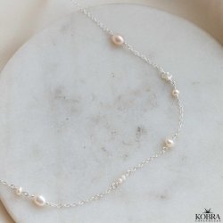 "Monaco" perle halskde / choker i slv med hvide ferskvandsperler