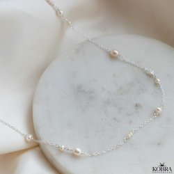 "Monaco" perle halskde / choker i slv med hvide ferskvandsperler