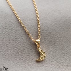 "Moon" simple hammered gold moon necklace