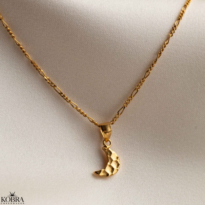 "Moon" simple hammered gold moon necklace