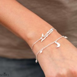 "Moon" silver bracelet with hammered moon and pearls