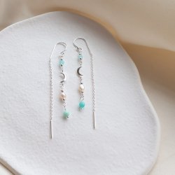 "Moon River" s�lv �reringe med amazonit og perler